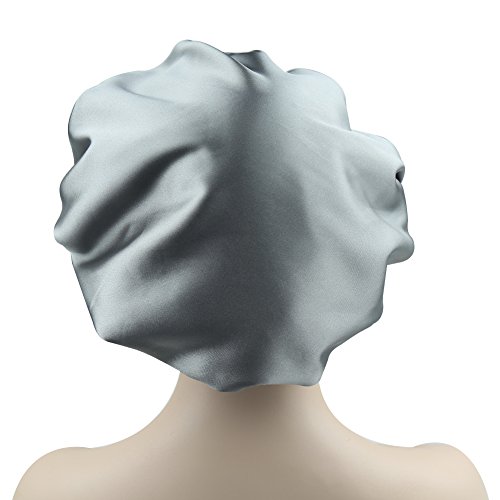 41QsKaK8tbL.jpg Alnorm Gorra Durmiente con Estilo de Las Mujeres Capo de satén Sedoso de Doble Capa Floral azul
