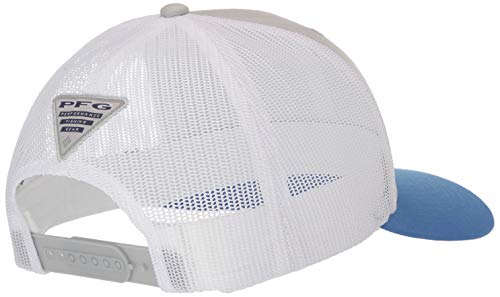 41QxJY3tdxL.jpg Columbia Unisex PFG Gorra de bola de malla a presión con bandera de pescado Gris Blanco Azul