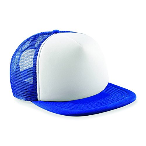 41ShG9P5nNL.jpg Beechfield - Gorra transpirable con tejido perforado Modelo Vintage con cierre Snapback para niño adolescente Azul Blanco
