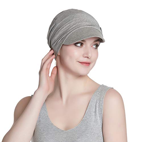 41UMynPEA2L.jpg Alnorm Conjunto de Bufanda y Sombrero de Vendedor de periódicos de Fibra de bambú Transpirable para Mujer Gris claro floral