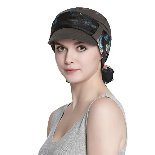 41V7XCn8KiL.jpg Alnorm Conjunto de Bufanda y Sombrero de Vendedor de periódicos de Fibra de bambú Transpirable para Mujer Mariposas grises