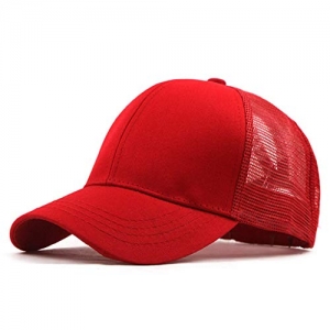 Gorra con Visera De Béisbol Gancho Ajustable Solida Unisex y Cierre De Bucle Gorra De Béisbol Media Malla Deportiva Transpirable Sombreros para Exteriores Rojo