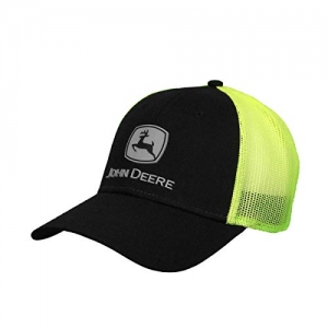 John Deere Hi-Viz Mesh Hat Rubber Logo Black Black Vis Yellow One Size