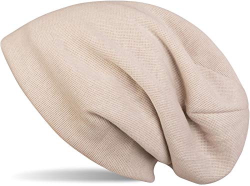 41Vp2B1iaKkL.jpg styleBREAKER Gorro Beanie de Punto Fino cálido con Relleno Interior Polar Muy Suave Gorro Beanie Largo de un Solo Color Unisex 04024092 Beige