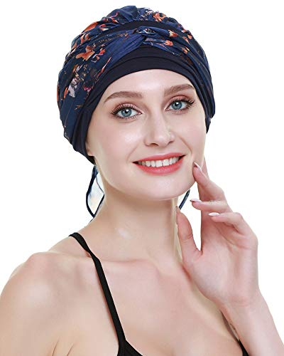 41Vq9g4gD7L.jpg FocusCare La quimioterapia para cancer turbante mujeres Cómodo tejido de bambu Headwear Navy yellow flower