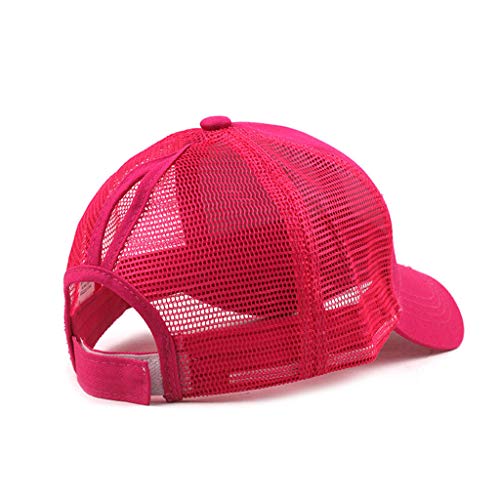 41WCOlL61PL.jpg Gorra con Visera De Béisbol Gancho Ajustable Solida Unisex y Cierre De Bucle Gorra De Béisbol Media Malla Deportiva Transpirable Sombreros para Exteriores Rosa caliente