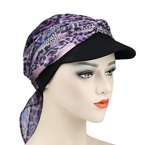 41XTh4GvJnL.jpg Alnorm Gorro de bambú orgánico con Bufanda Regalos Chemo para Mujeres Leopardo morado