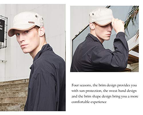 41aEkCEcmxL.jpg CACUSS Gorra Militar 100% Algodón Robusta Gorra Plana Ajustable Army Sun Gorra de Senderismo Unisex Gorra de Béisbol Beige