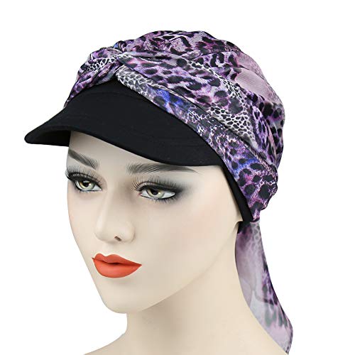 41amN1Z8jbL.jpg Alnorm Gorro de bambú orgánico con Bufanda Regalos Chemo para Mujeres Leopardo morado