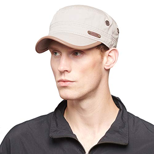 41b4bl9zx-L.jpg CACUSS Gorra Militar 100% Algodón Robusta Gorra Plana Ajustable Army Sun Gorra de Senderismo Unisex Gorra de Béisbol Beige