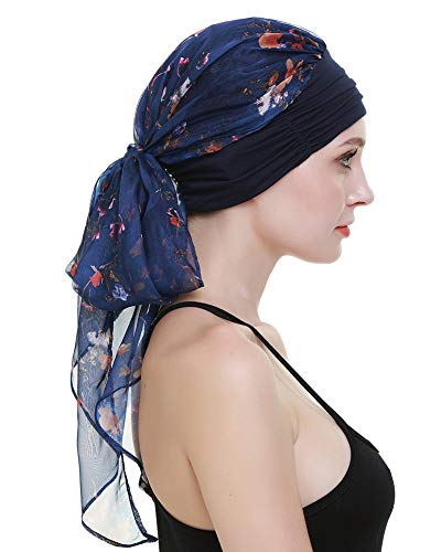 41ba4tnv4jL.jpg FocusCare La quimioterapia para cancer turbante mujeres Cómodo tejido de bambu Headwear Navy yellow flower