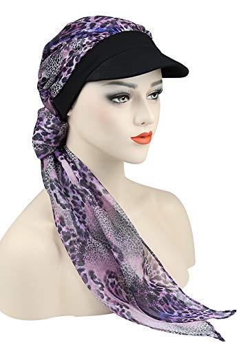 41cBKE1yJ4L.jpg Alnorm Gorro de bambú orgánico con Bufanda Regalos Chemo para Mujeres Leopardo morado