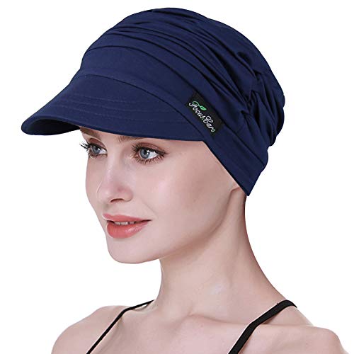 41cycpOQrJL.jpg FocusCare Sombreros Suaves para Mujeres Chemo Gorra de béisbol de bambú Turbantes de pérdida de Cabello Navy