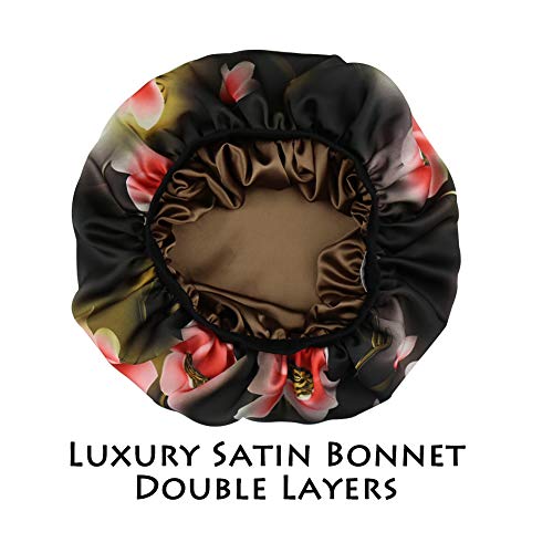 41eVYDAMIzL.jpg Alnorm Gorra Durmiente con Estilo de Las Mujeres Capo de satén Sedoso de Doble Capa Rojo floral