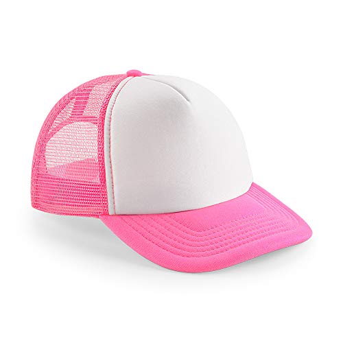 41ezk7JcIYL.jpg Beechfield - Gorra Visera hombre chico Media tejido nido de abeja transpirable - Modelo Vintage Fluorescent Pink Blanco