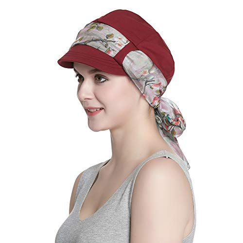 41fBeVD4ykL.jpg Alnorm Conjunto de Bufanda y Sombrero de Vendedor de periódicos de Fibra de bambú Transpirable para Mujer Flor de ciruelo de borgoña