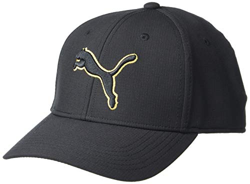 41gOKJ3BR2L.jpg PUMA Gorra de ajuste elástico para hombre Negro Dorado