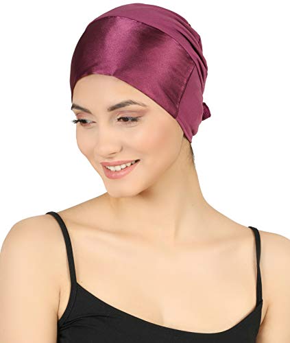 41guDyrAZHL.jpg Deresina Gorrito Basico de Viscosa Frente de satén anudable por detrás para pérdida de Cabello Gorros oncológicos Purple