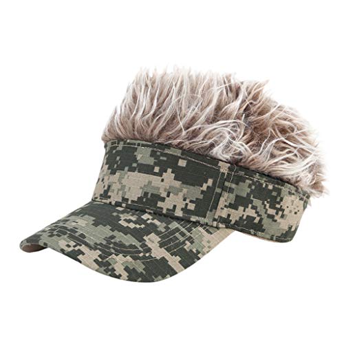 41k2BOgl0ANL.jpg MOVERV-Gorra Hombres Mujeres Peluca Camuflaje Color Gorra de Béisbol Hip Hop Versátil Sombrero para el Sol Gorra Visera F