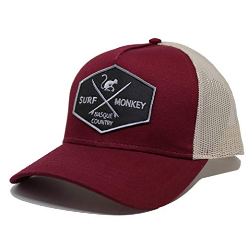41kc3dJTMgL.jpg Surf Monkey Gorra Tipo Trucker Origins Beisbol Ajustable - Gorras de Hombre Granate Beige
