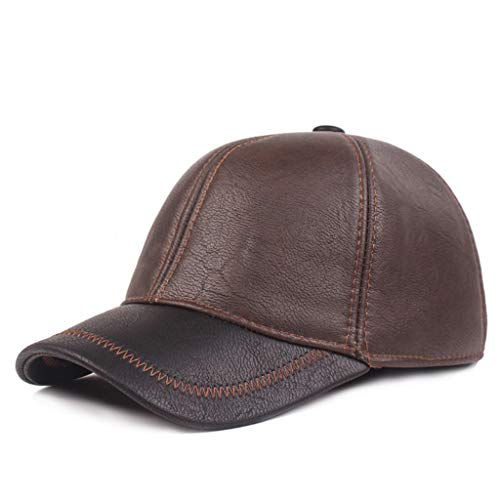 41lmemU4EiL.jpg MOVERV-Gorra de Béisbol para Hombre Sombrero de Cuero Suave de PU Sombrero Deportivo Al Aire Libre Otoño Invierno Café-S428
