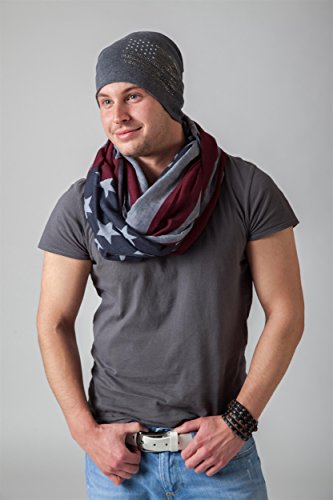 41lnZ5wvspL.jpg styleBREAKER Gorro Beanie Elegante en diseño con la Bandera de EE.UU. y Remaches de estrás Unisex 04024042 Azul medianoche / Azul Oscuro