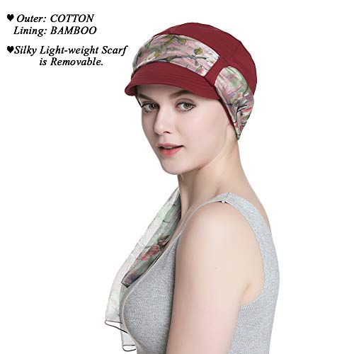 41nh8NTIXbL.jpg Alnorm Conjunto de Bufanda y Sombrero de Vendedor de periódicos de Fibra de bambú Transpirable para Mujer Flor de ciruelo de borgoña