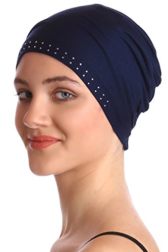 41oX-JkLThL.jpg Deresina Gorro de bambú con Frontal Adornado con Brillantes para quimio Marino