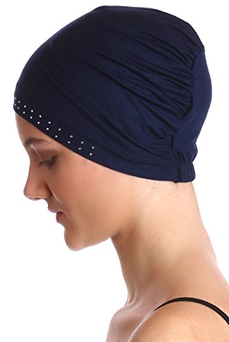 41p1lNnmH2BL.jpg Deresina Gorro de bambú con Frontal Adornado con Brillantes para quimio Marino