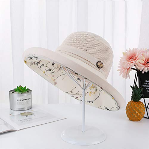 41qOQFGtfFL.jpg Unisex Pamela Sombrero Algodón Sombrero Señora Moda Floral Impresión El Sol Sombrero Verano Respirable Malla ala Ancha Ajustable de Buckle by Plegable Pescador Sombrero Beige