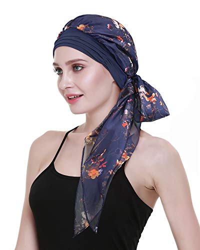 41qX2ueH3CL.jpg FocusCare La quimioterapia para cancer turbante mujeres Cómodo tejido de bambu Headwear Navy yellow flower