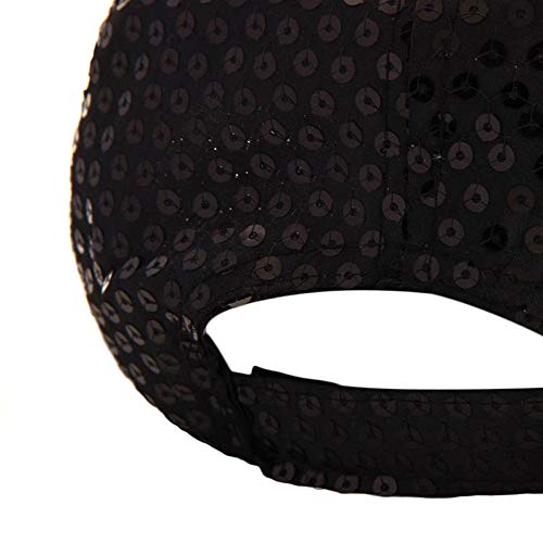 41qZ6Kd06NL.jpg Gorra de Mujer Moda Lentejuelas Estrella Rhinestone Sombrero Gorra de Sol Hip Hop Color Sólido Ajustable Verano Deportes Al Aire Libre de Protección Sola para Bailando Cámping Pesca Negro