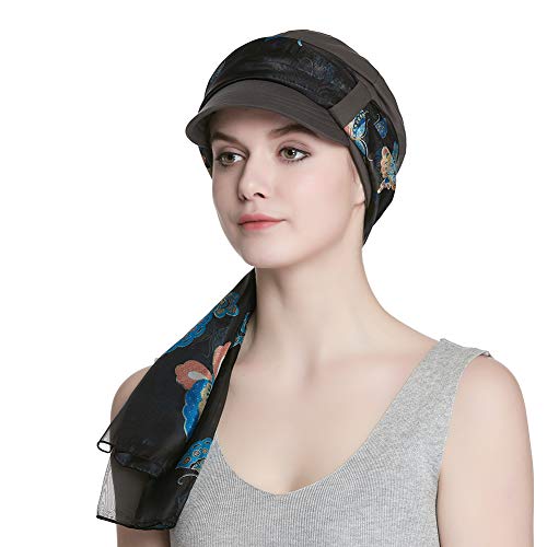41rI6ICRF3L.jpg Alnorm Conjunto de Bufanda y Sombrero de Vendedor de periódicos de Fibra de bambú Transpirable para Mujer Mariposas grises