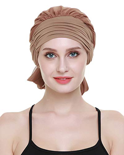 41rIjCSevUL.jpg FocusCare La quimioterapia para cancer turbante mujeres Cómodo tejido de bambu Headwear Pure Brown
