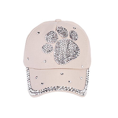 41sclZwDI2L.jpg Gorra de Niño Moda Gorra de Béisbol de Huellas de Animales Rhinestone Mosaico Casual Actividades Al Aire Libre Sombrero para el Sol Borde de Remache de Hip Hop Caza Senderismo Beige