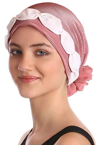 41tANhx3OPL.jpg Deresina Gorro Fruncido con Cuentas para pérdida de Cabello Rosa Crema