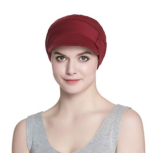 41ufPblXXyL.jpg Alnorm Conjunto de Bufanda y Sombrero de Vendedor de periódicos de Fibra de bambú Transpirable para Mujer Flor de ciruelo de borgoña
