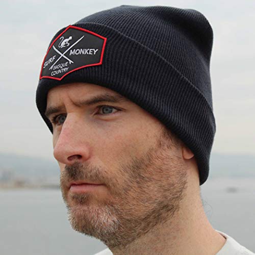 41vIrbP8P3L.jpg Surf Monkey Beanie Gorro de Punto Unisex Adulto - Talla única - Gorro Invierno - Parche Bordado - Diseño en Punto canalé Azul marino