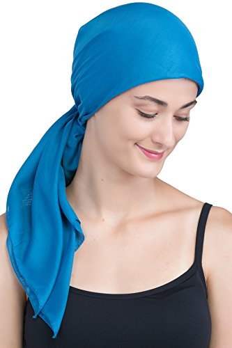 41vjD1qZCNL.jpg Deresina Headwear Pañuelos cuadrados para cabeza para diario para pacientes de quimio Caroline Azul