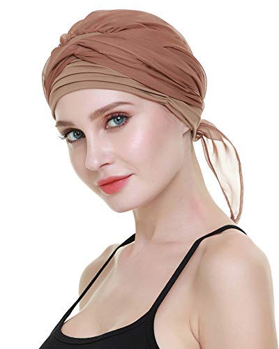 41vw4GInDfL.jpg FocusCare La quimioterapia para cancer turbante mujeres Cómodo tejido de bambu Headwear Pure Brown