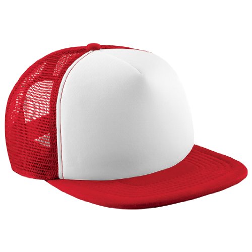 41zZAQtFRdL.jpg Beechfield - Gorra transpirable con tejido perforado Modelo Vintage con cierre Snapback para niño adolescente Rojo Blanco