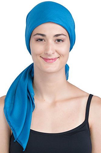 41zvLJQwKFL.jpg Deresina Headwear Pañuelos cuadrados para cabeza para diario para pacientes de quimio Caroline Azul