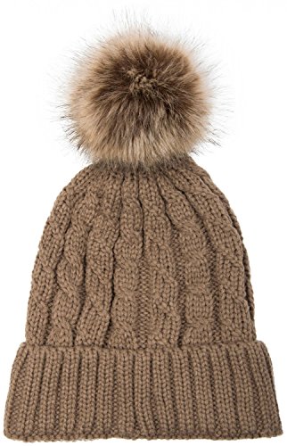 51-6s0soDlL.jpg styleBREAKER Gorro con pompón con Motivo Trenzado Gorro de Punto con pompón de Piel Gorro Beanie de Invierno Unisex 04024064 Marrón
