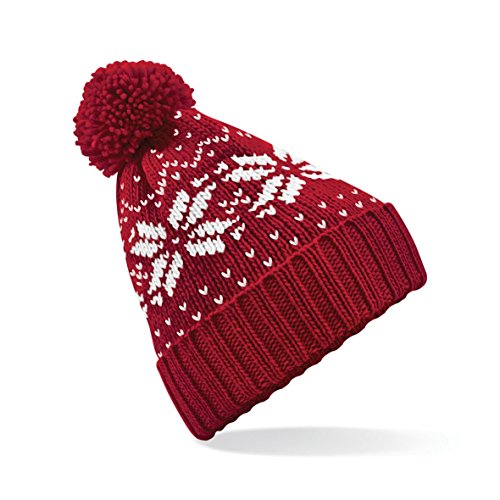 51-QoiHu-yL.jpg Beechfield Gorro unisex con diseño de estrella de nieve Classic Red Blanco One Size