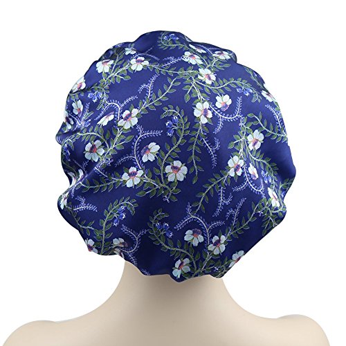 511E6Pv1htL.jpg Alnorm Gorra Durmiente con Estilo de Las Mujeres Capo de satén Sedoso de Doble Capa Azul marino floral