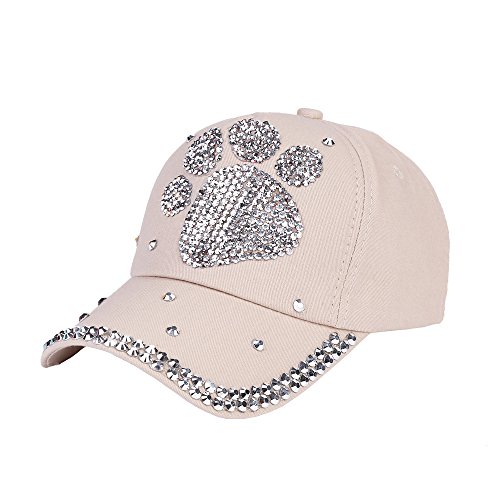 511FQUX20kL.jpg Gorra de Niño Moda Gorra de Béisbol de Huellas de Animales Rhinestone Mosaico Casual Actividades Al Aire Libre Sombrero para el Sol Borde de Remache de Hip Hop Caza Senderismo Beige