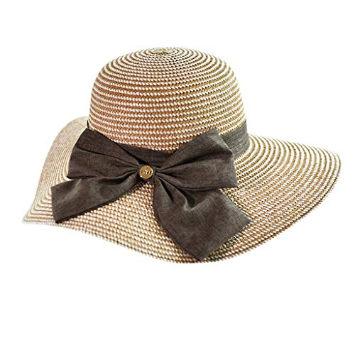 512B4UuOLYuL.jpg Señoras Mujer Casual Sólido Enrollable Doble Cara Flexible Plegable Playa Sombrero Elegante Panama Ajustable Empacable con Banda de Arco Visera Tejido Sombrero Fiesta Camping Viaje Sombrero Caqui