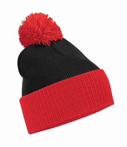 512BuKRyycML.jpg Beechfield Gorro unisex para adultos Snowstar Dua de dos tonos Negro Rojo brillante