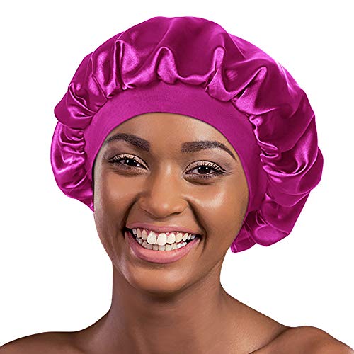 513bC9G1v5L.jpg Alnorm Gorra Durmiente con Estilo de Las Mujeres Capo de satén Sedoso de Doble Capa Rosa y Browm