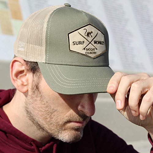 51473mcAhJL.jpg Surf Monkey Gorra Tipo Trucker Origins Beisbol Ajustable - Gorras de Hombre Verde beige